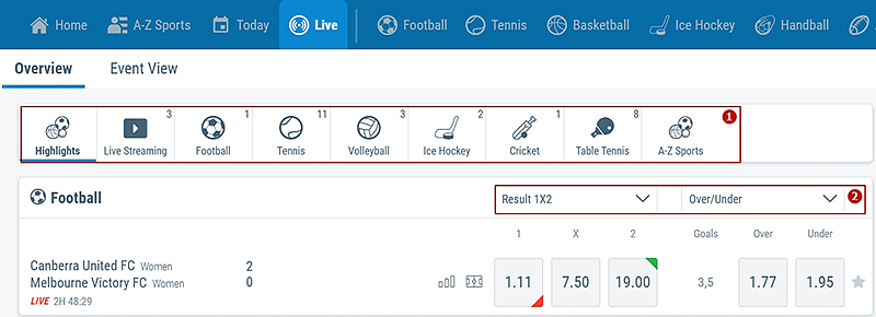 Настройки Live-центра