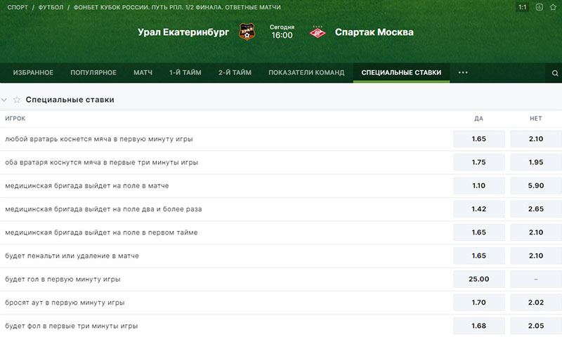 Специальные ставки