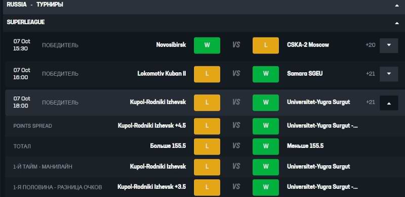 Раздел результатов в БК Noxwin