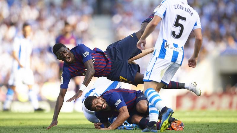 Усман Дембеле и Луис Суарез в матче против «Реала Сосьедада»