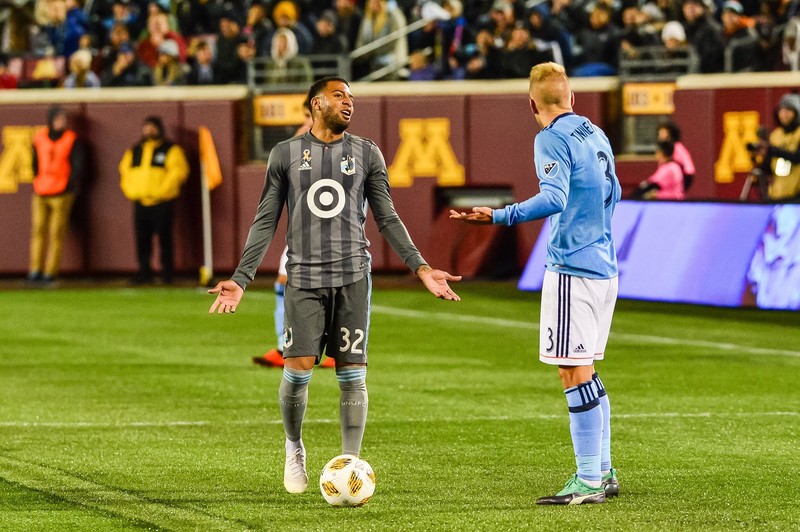 Алекси Гомес и Антон Тиммерхольм в выездном матче «Нью-Йорк Сити» против «Миннесоты Юнайтед» (2:1)