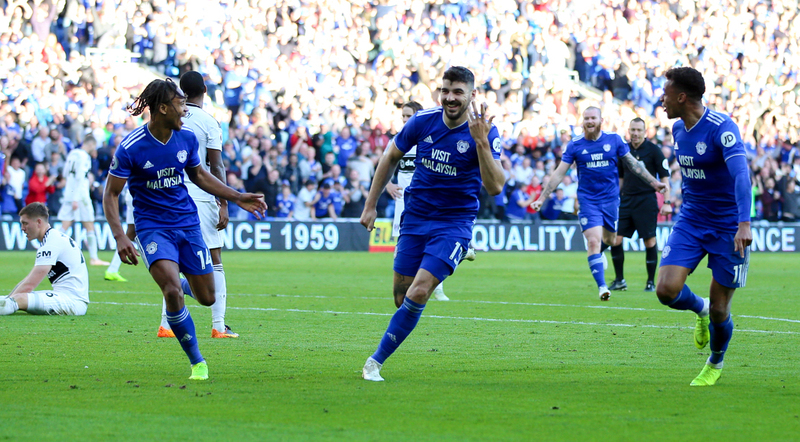 Каллум Патерсон празднует гол в домашнем матче «Кардиффа Сити» против «Фулхэма» (4:2)