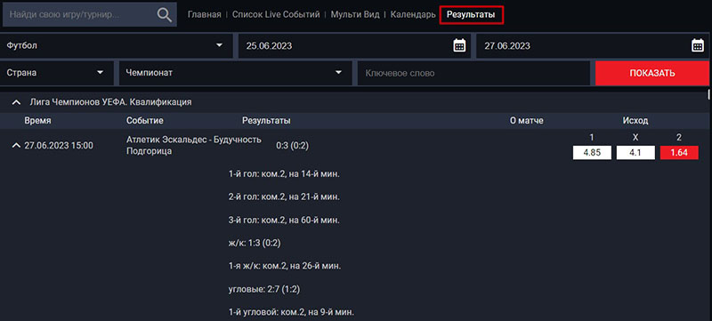 Результаты